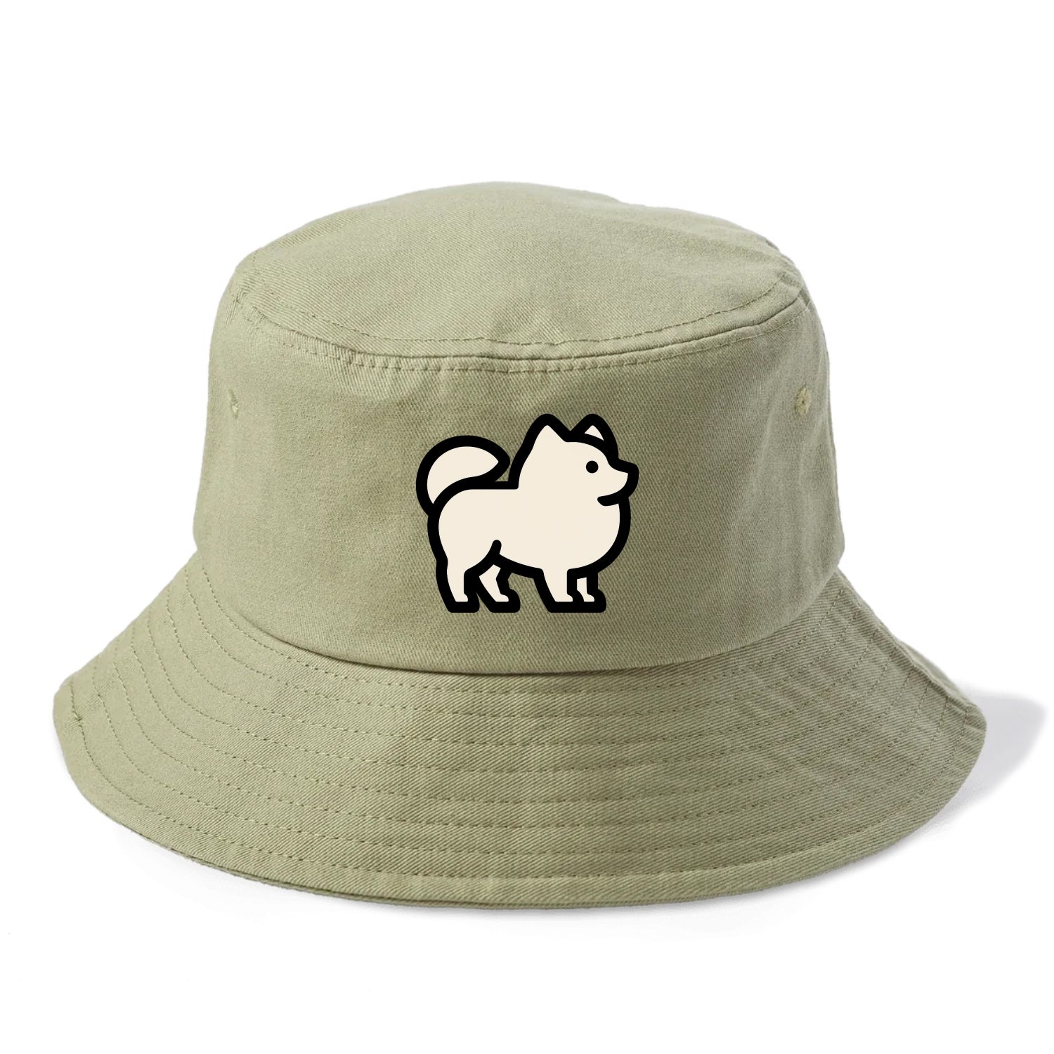 Pomeranian - Modern tiny fluffy logo wit - Bucket Hat - Army Green