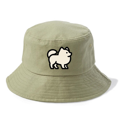 Pomeranian - Modern tiny fluffy logo wit - Bucket Hat - Army Green