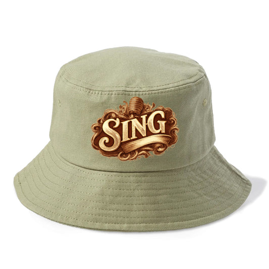 Bold typography design - "SING" - vocal expression, musical soul - Bucket Hat - Army Green