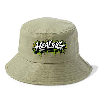 Bold typography design - "HEALING" - in recovery, getting better - Bucket Hat - Army Green