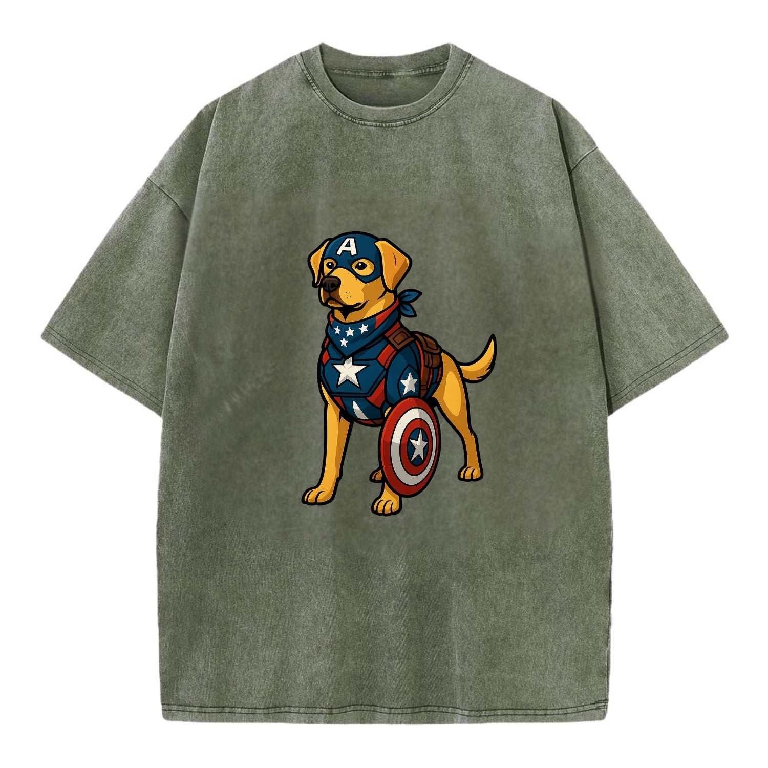 Labrador Captain America  - Vintage T-shirt - Army Green