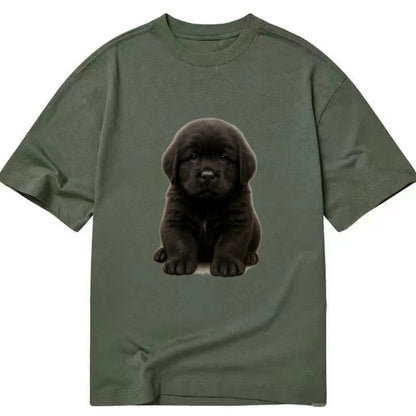 Baby Newfoundland Puppy - giant fluffy black, gentle eyes, webbed paws, - Classic T-shirt - Army Green