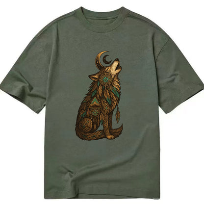 Celestial Moon Wolf  - Classic T-shirt - Army Green