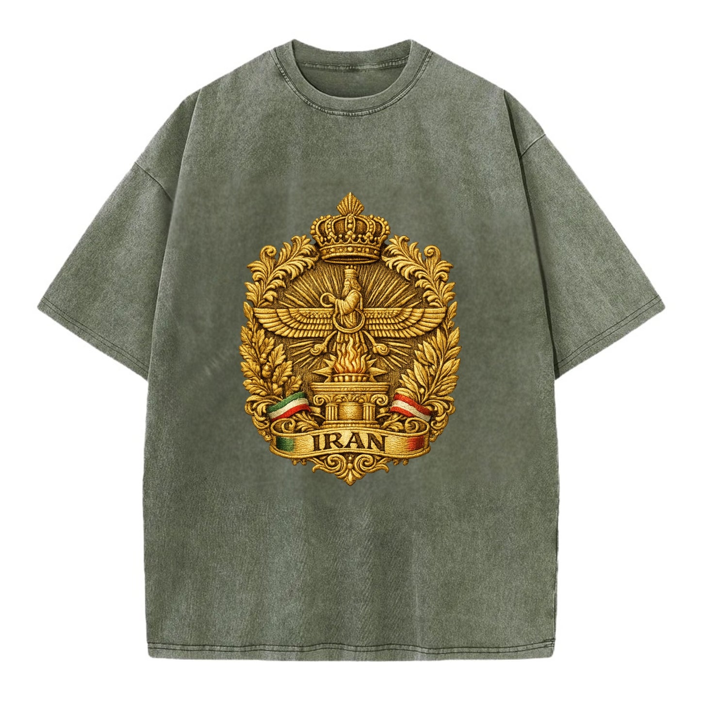 Iran Fire Temple Emblem - Vintage T-shirt - Army Green
