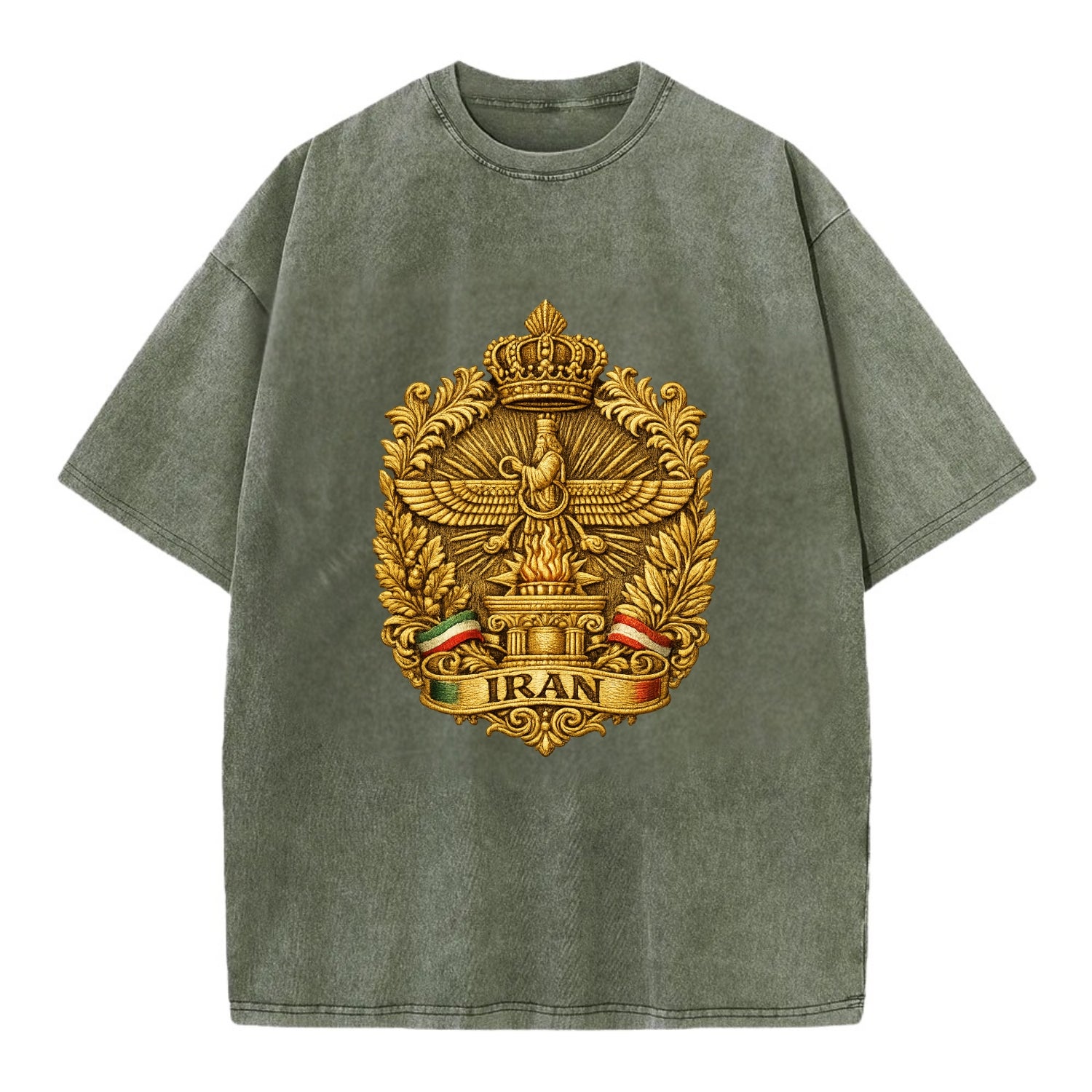 Iran Fire Temple Emblem - Vintage T-shirt - Army Green