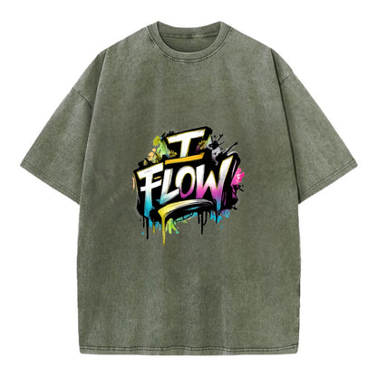 Bold typography design - "I FLOW" - going with life, easy movement - Vintage T-shirt - Army Green