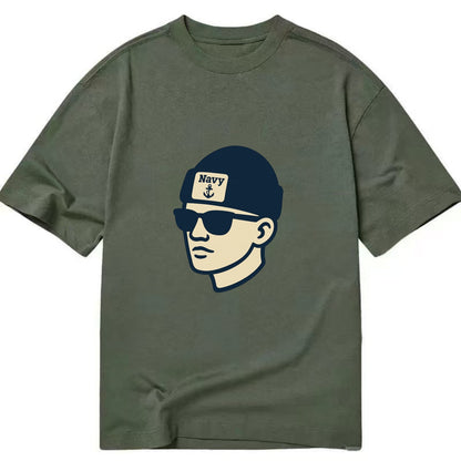 Annapolis Midshipman wearing Navy beanie with anchor patch - Classic T-shirt - Army Green