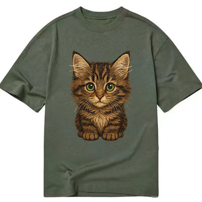 Baby Maine Coon Kitten - large fluffy tabby, tufted ears, big green eyes, - Classic T-shirt - Army Green