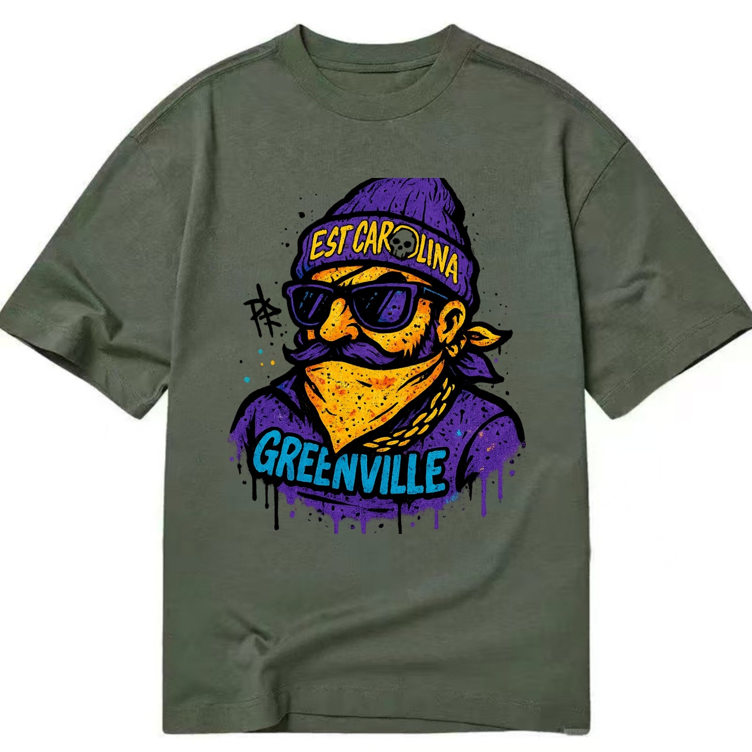 Greenville Pirate wearing East Carolina beanie with skull patch - Classic T-shirt - Army Green