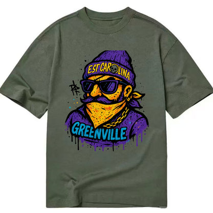Greenville Pirate wearing East Carolina beanie with skull patch - Classic T-shirt - Army Green