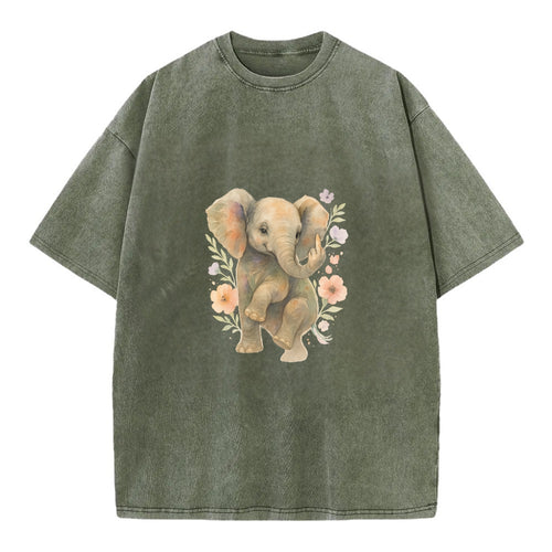 baby elephant with trunk up, one foot raised with middle toe extended - Vintage T-shirt