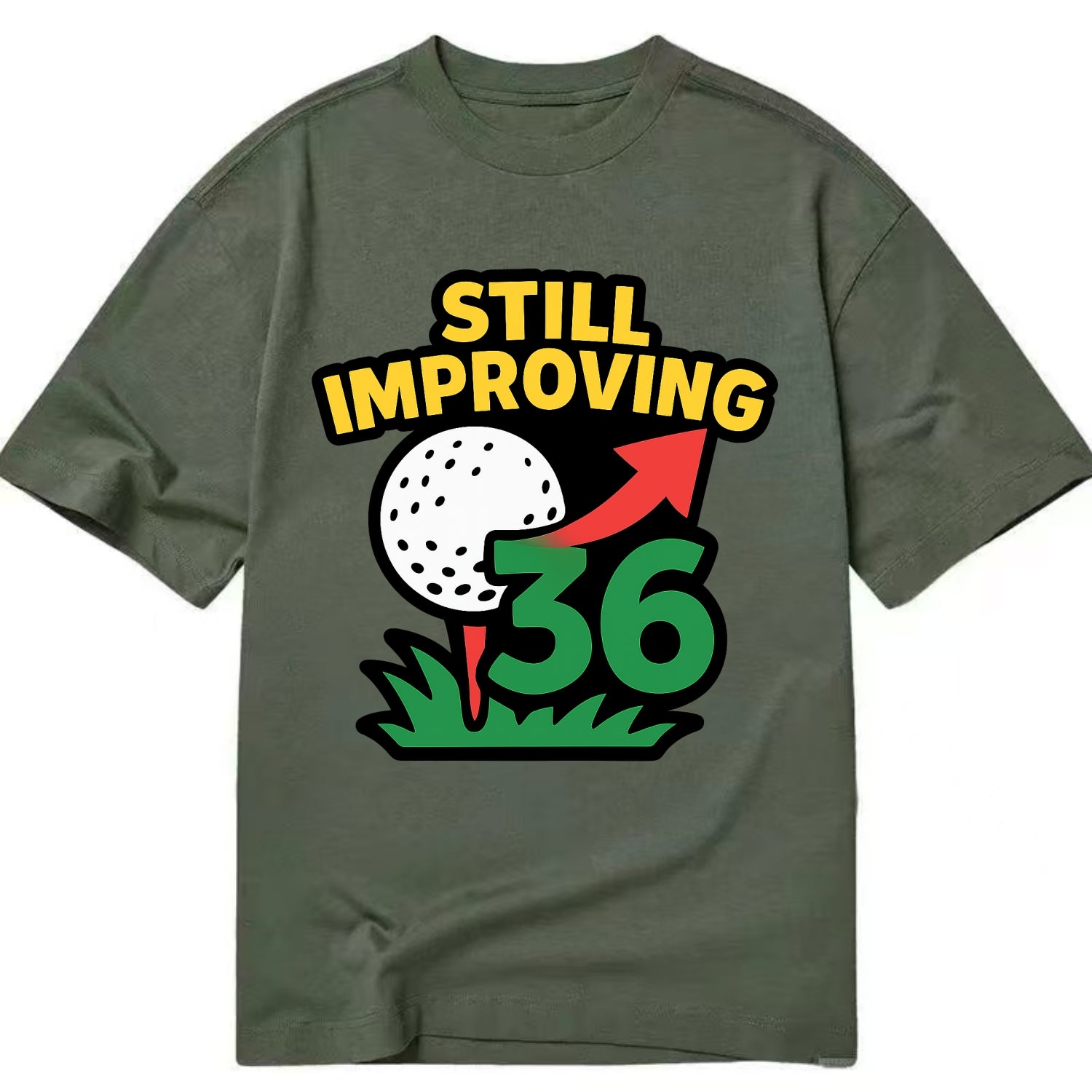 Handicap number getting higher with arrow - "Still Improving" - optimistic - Classic T-shirt - Army Green