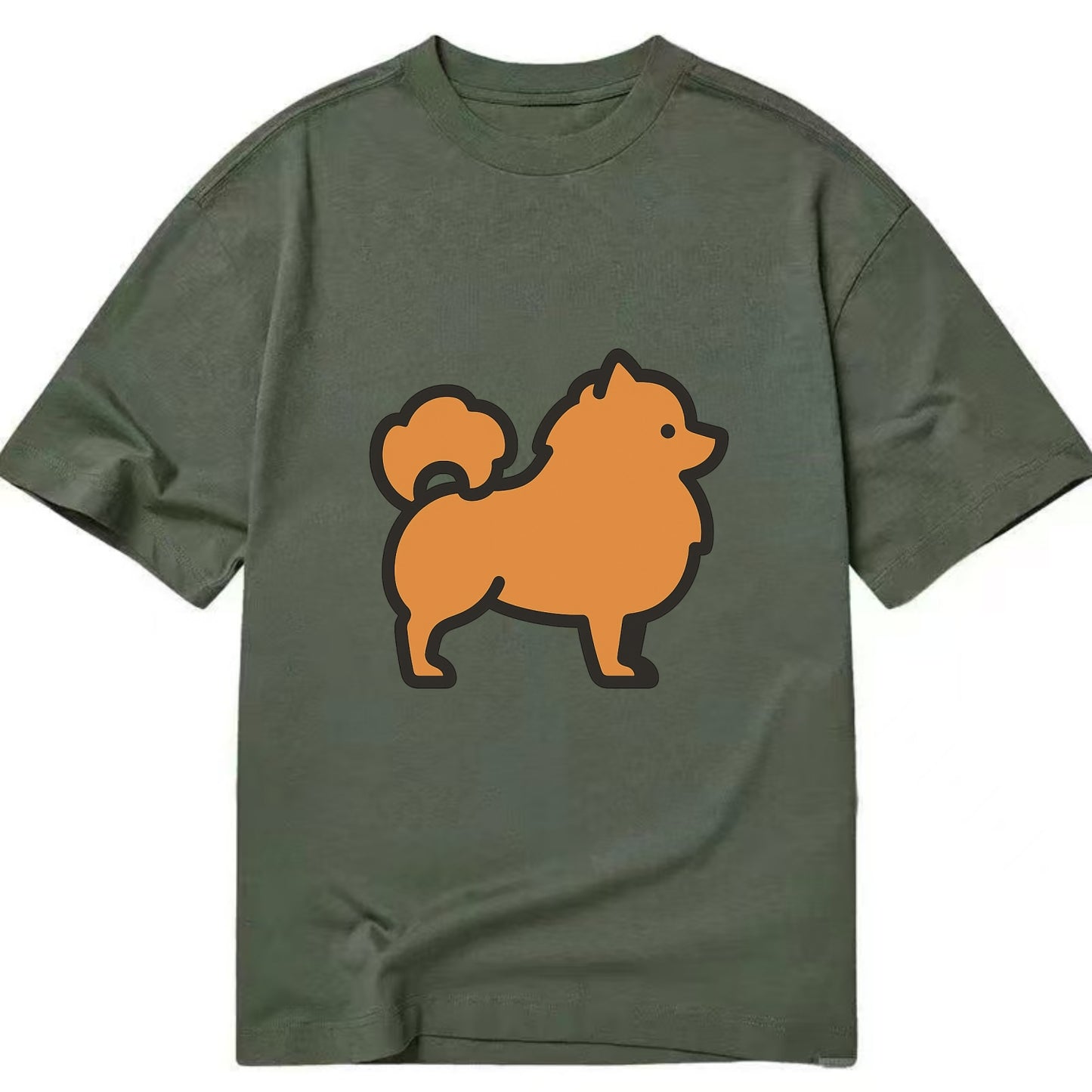 Pomeranian - Orange fluffy flat side profile - Classic T-shirt - Army Green