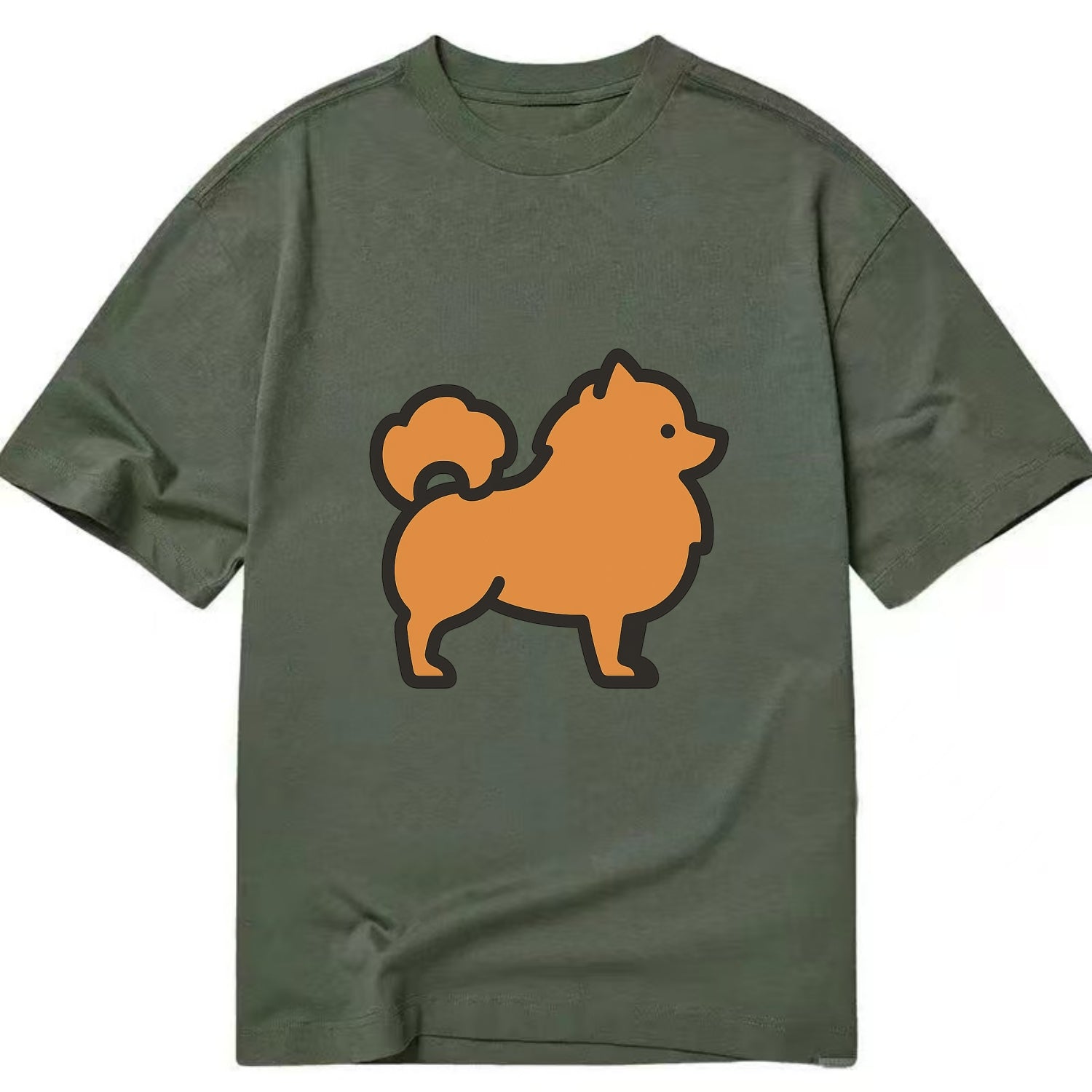 Pomeranian - Orange fluffy flat side profile - Classic T-shirt - Army Green