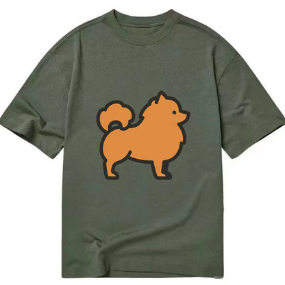 Pomeranian - Orange fluffy flat side profile - Classic T-shirt - Army Green
