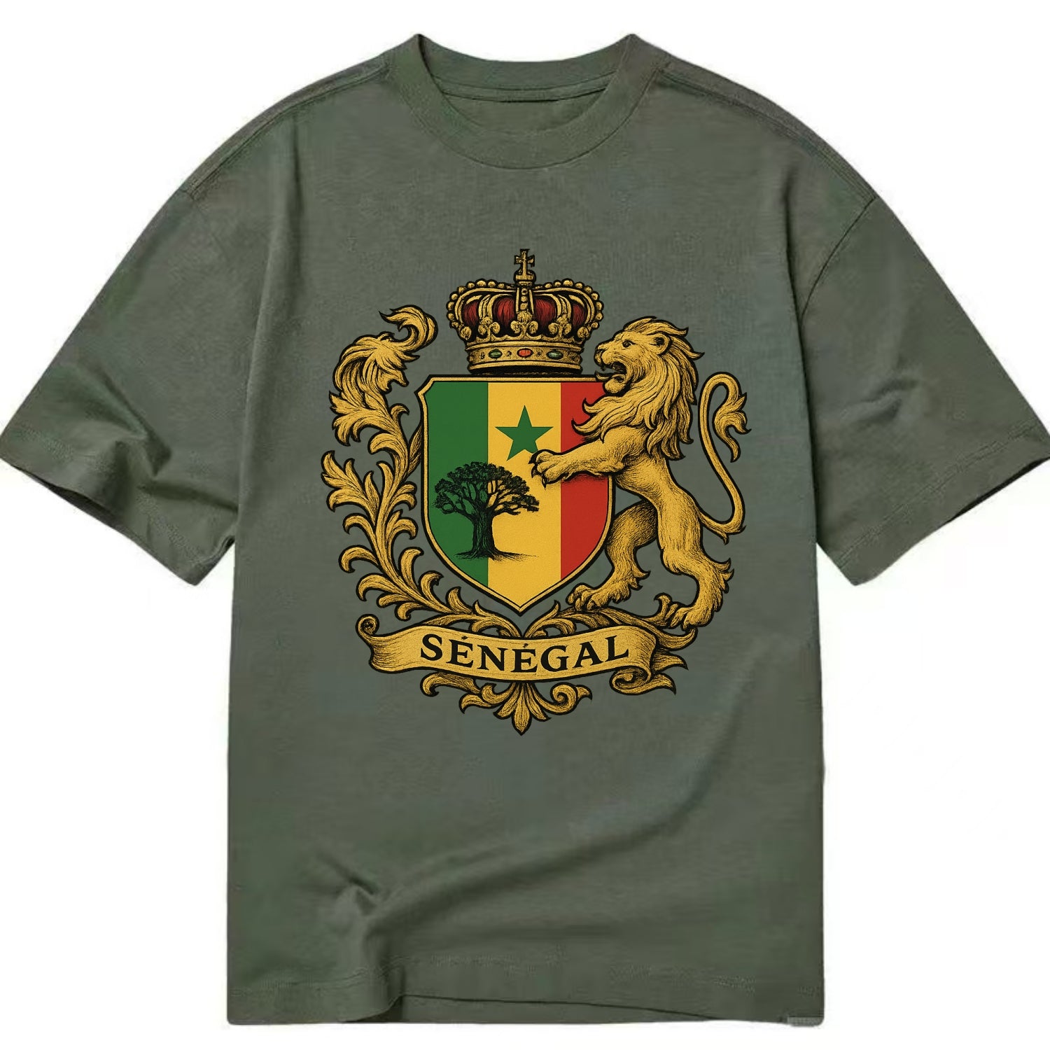Senegal Lion Emblem  - Classic T-shirt - Army Green