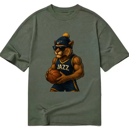 Utah Mountain Lion wearing Jazz navy and yellow beanie with music note and - Classic T-shirt - Army Green