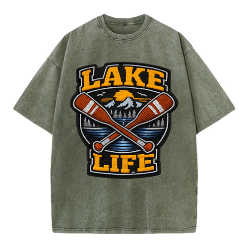 CANOE PADDLE - wooden paddle crossed in brown and cream , lake life - Vintage T-shirt