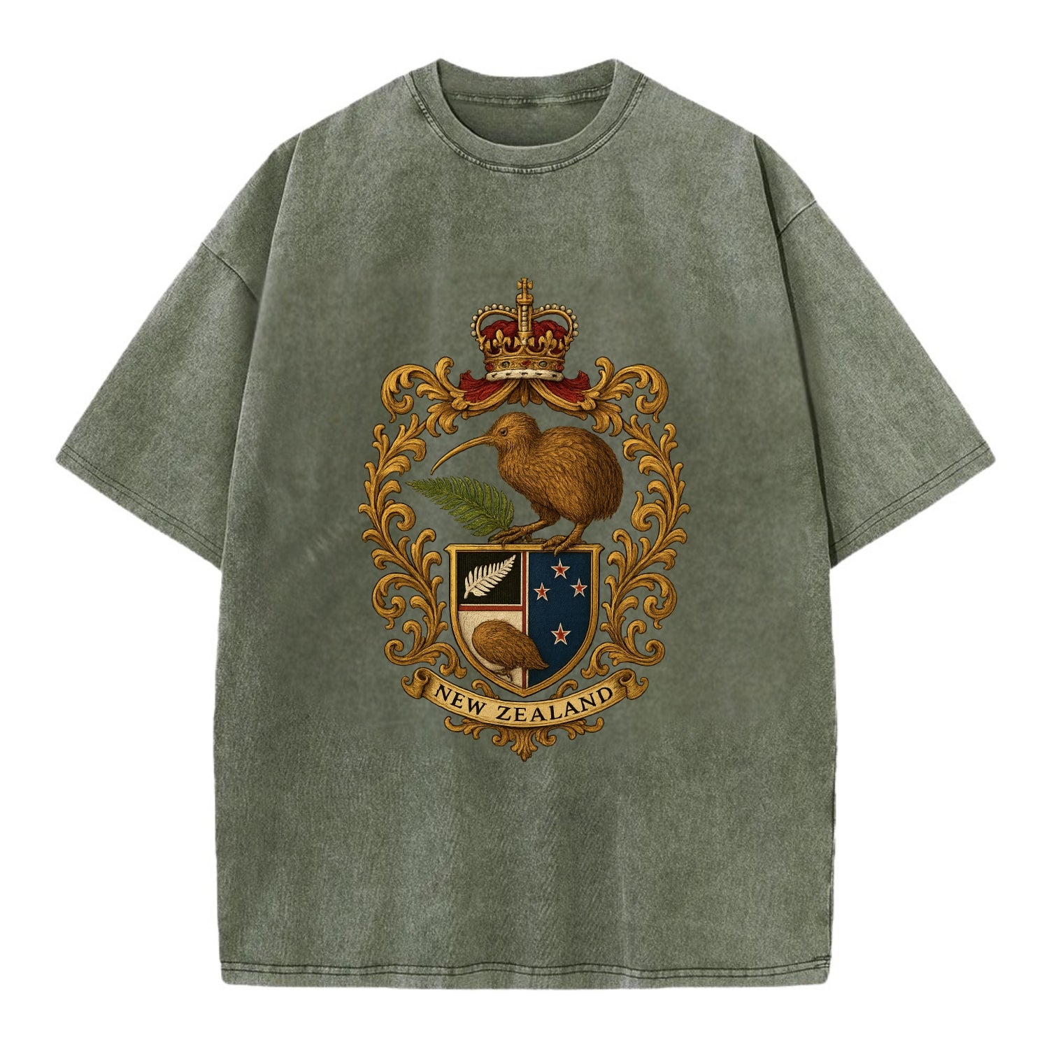 New Zealand Kiwi Emblem  - Vintage T-shirt - Army Green