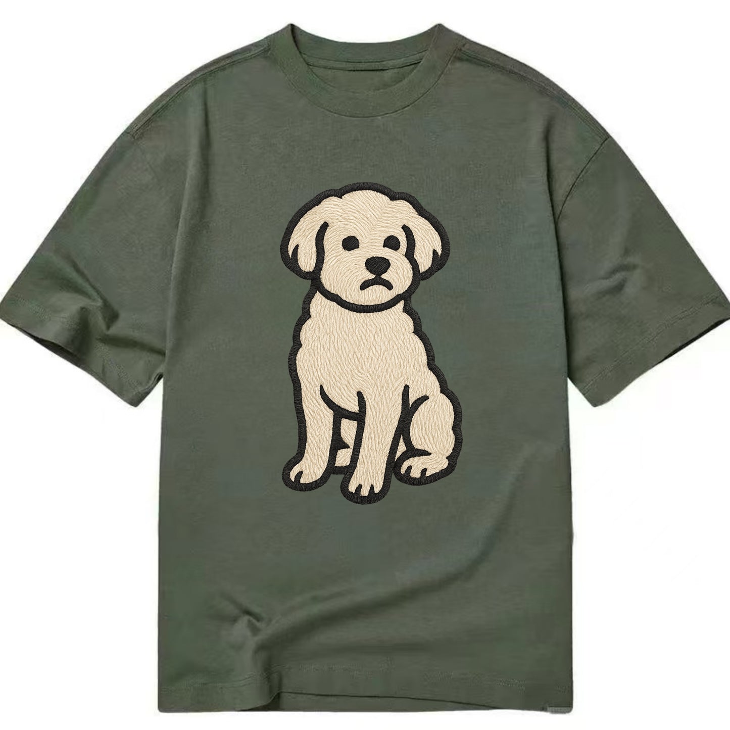 Maltipoo - White curly sitting pose - Cl Classic T-shirt - Army Green