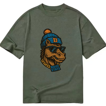 Boise Bronco wearing Boise State beanie with B patch - Classic T-shirt - Army Green