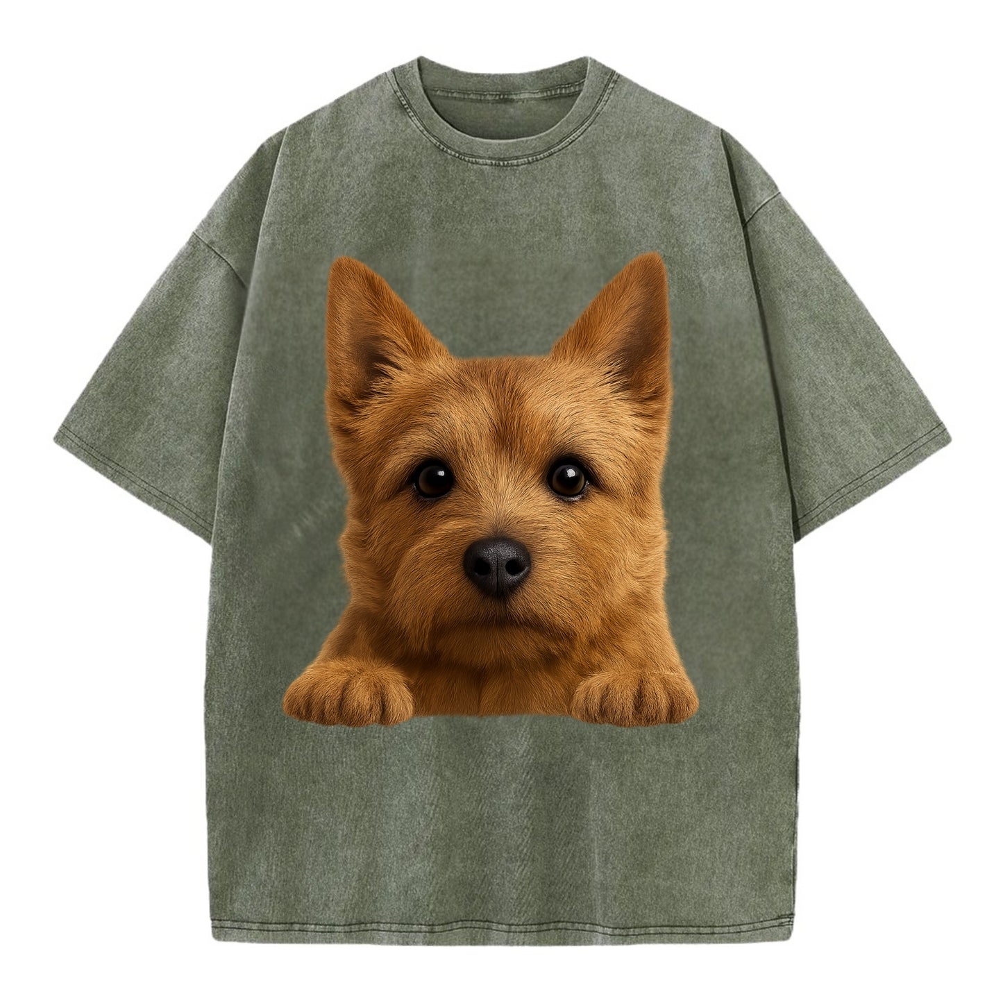 Norwich Terrier  - Vintage T-shirt - Army Green