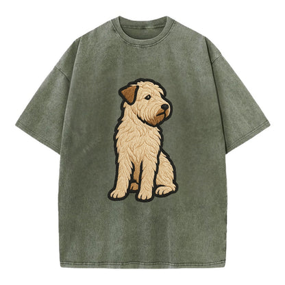 Soft Coated Wheaten Terrier - Light tan flowing coat embroidered pose - Vintage T-shirt - Army Green