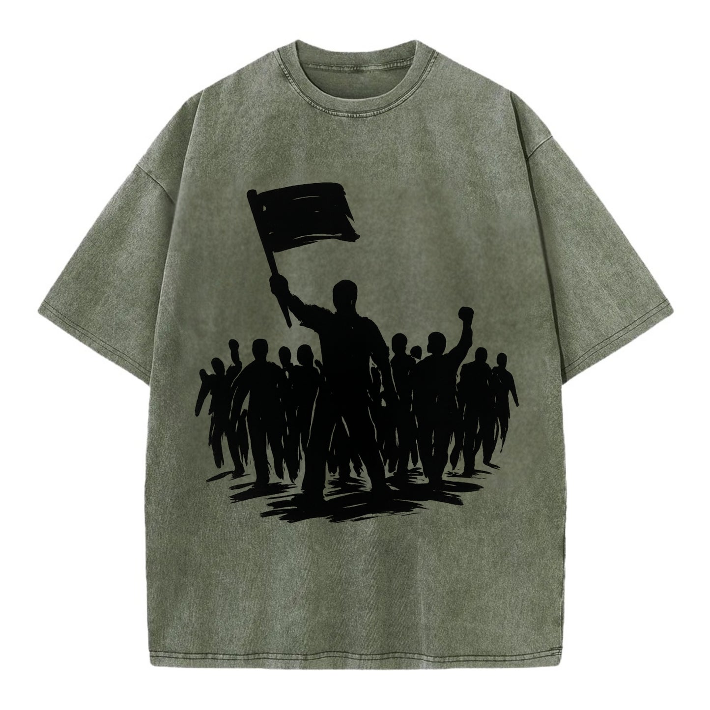 Crowd of protesters marching - solidarity movement ink painting - Vintage T-shirt - Army Green
