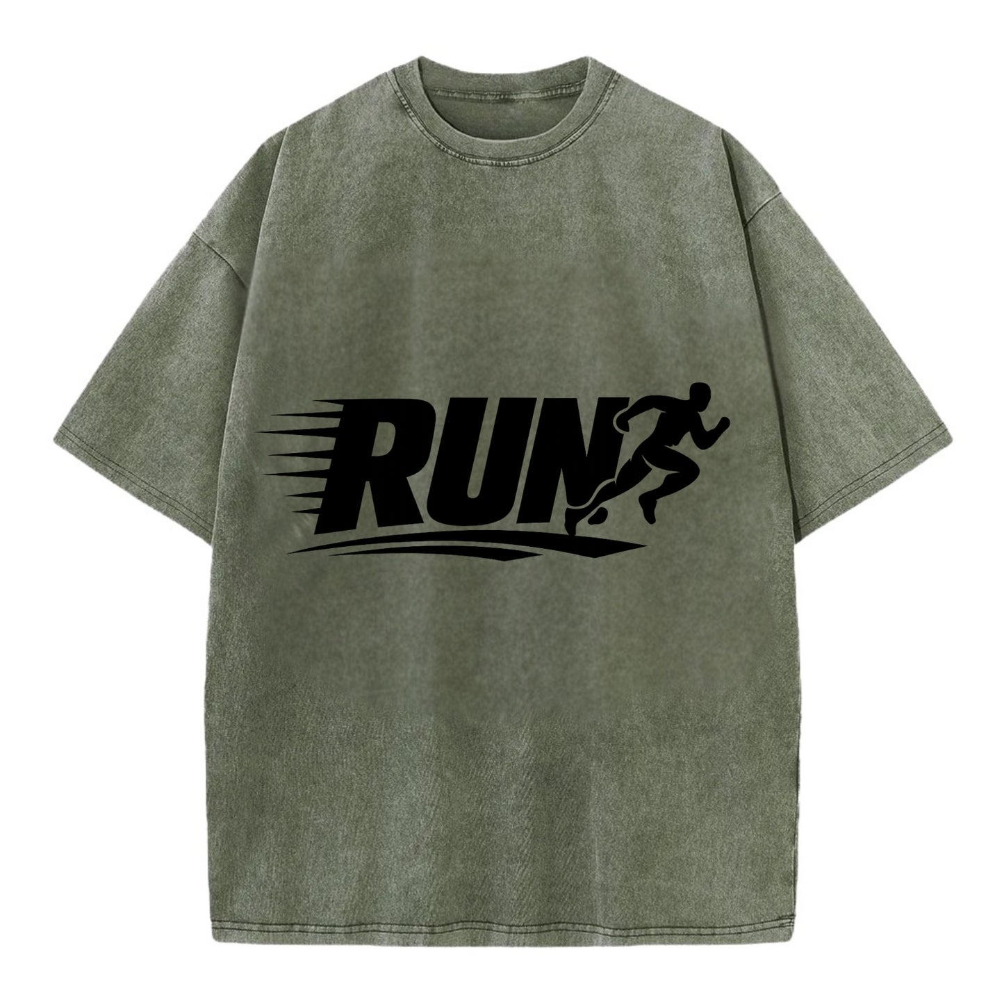 Bold typography design - "RUN" - cardio life, runner identity - Vintage T-shirt - Army Green
