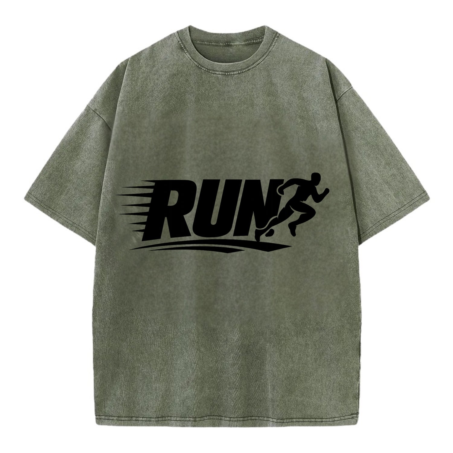 Bold typography design - "RUN" - cardio life, runner identity - Vintage T-shirt - Army Green