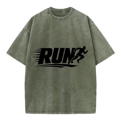 Bold typography design - "RUN" - cardio life, runner identity - Vintage T-shirt - Army Green