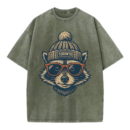 Toronto Raccoon wearing Toronto beanie w - Vintage T-shirt - Army Green