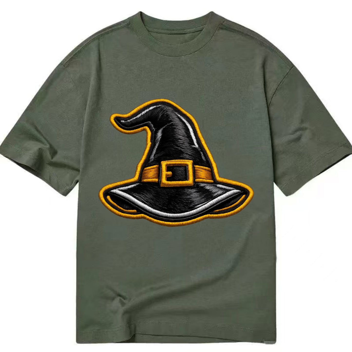 WITCH HAT - pointed hat with buckle in black and gold , coven - Classic T-shirt - Army Green
