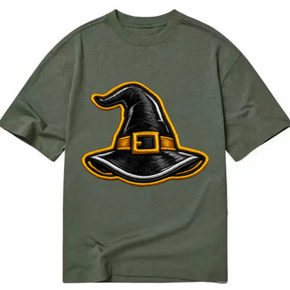 WITCH HAT - pointed hat with buckle in black and gold , coven - Classic T-shirt - Army Green