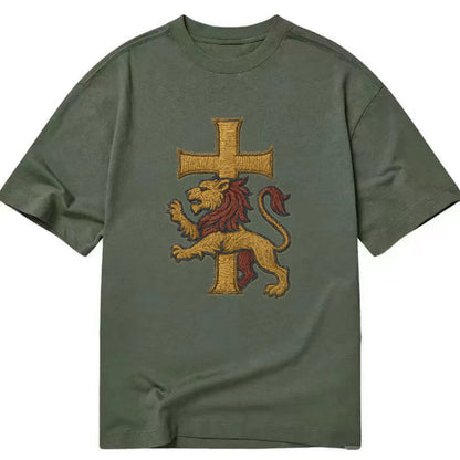 Lion and Cross  - Classic T-shirt - Army Green