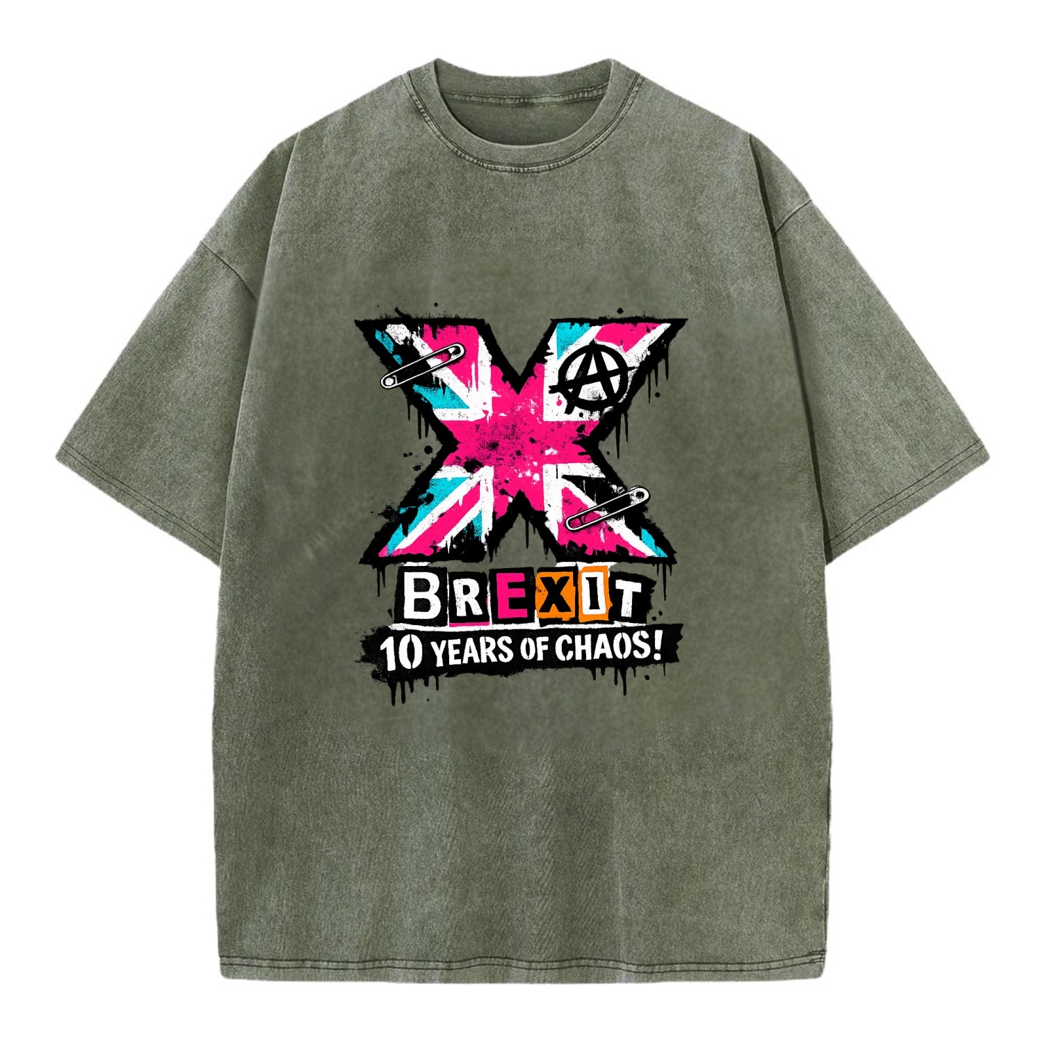 X YEARS | Roman numeral X massive | Union Jack fill pattern | Bold statement - Vintage T-shirt - Army Green