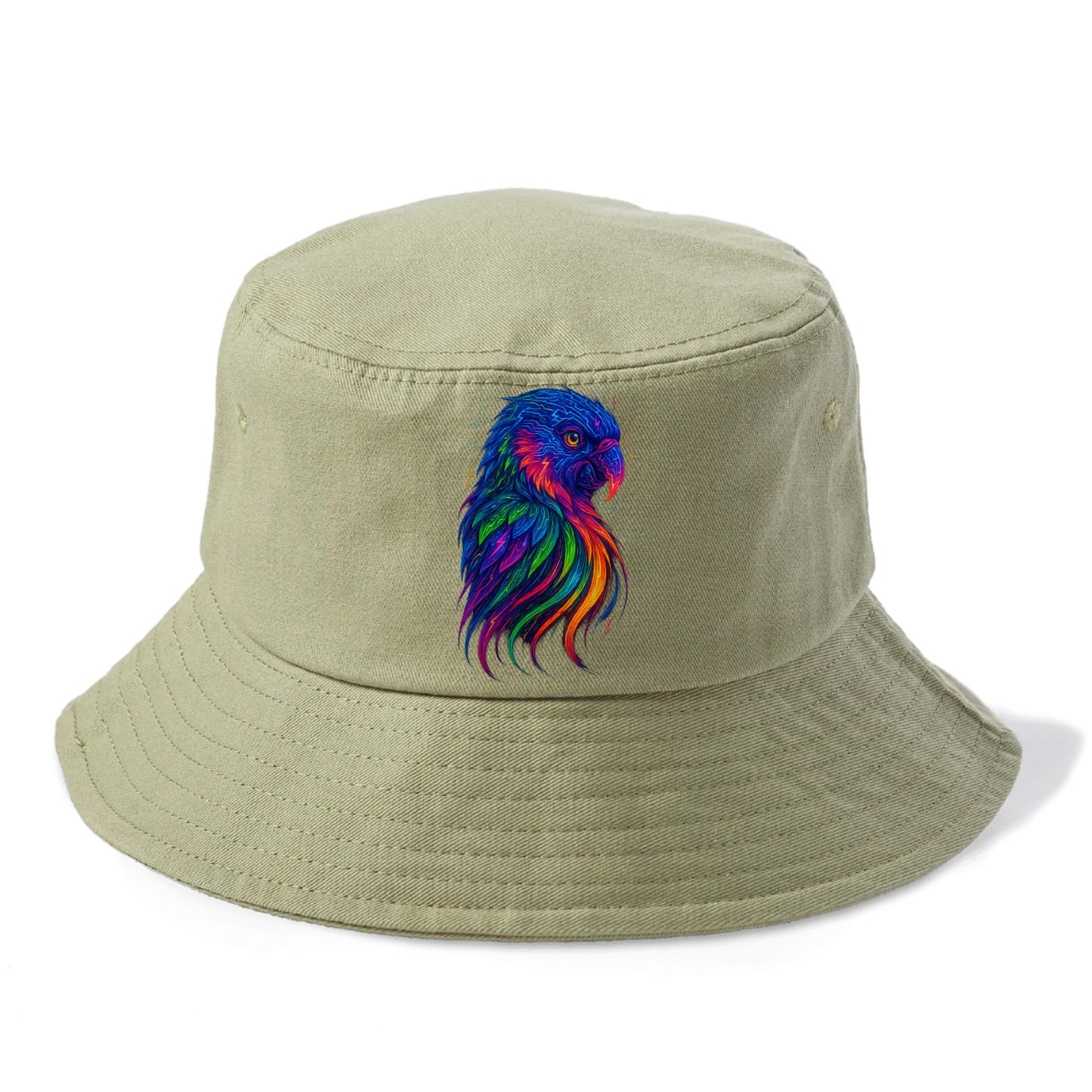Vibrant parrot with feathers flowing into tropical rainbow streams, every color of the - Bucket Hat - Army Green
