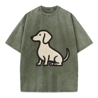 Dachshund - Long body profile view - Vin Vintage T-shirt - Army Green