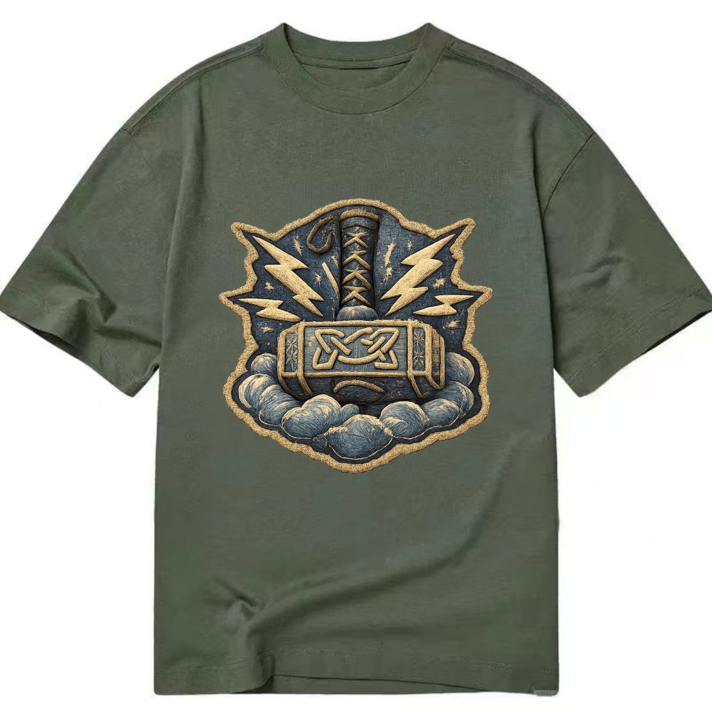 THOR HAMMER MJOLNIR - mighty hammer in silver and blue , thunder god - Classic T-shirt - Army Green