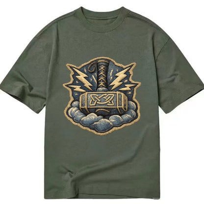 THOR HAMMER MJOLNIR - mighty hammer in silver and blue , thunder god - Classic T-shirt - Army Green