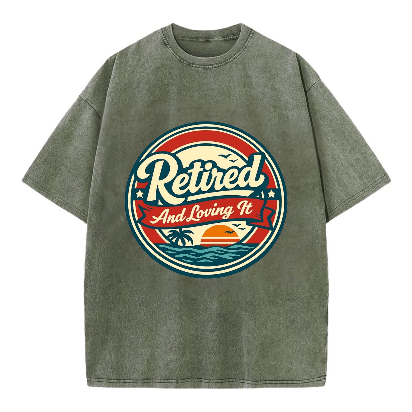 Carefree Retirement Emblem - Vintage T-shirt - Army Green