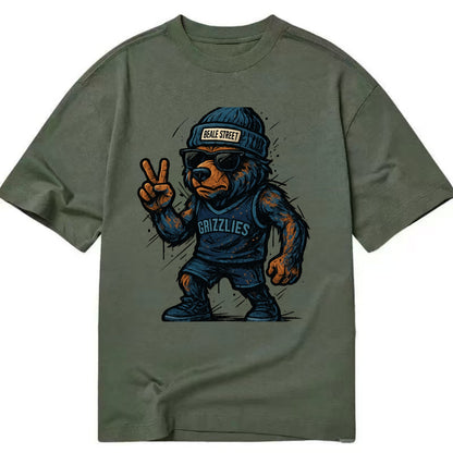 Memphis Grizzly Bear wearing Grizzlies navy and light blue beanie with Beale - Classic T-shirt - Army Green