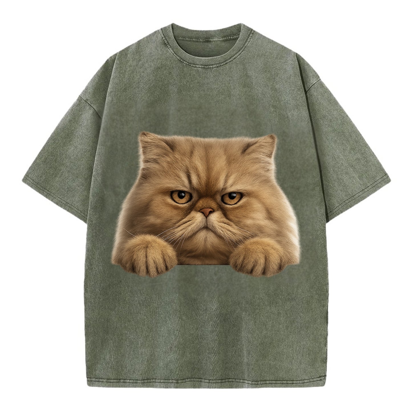 Persian Cat  - Vintage T-shirt - Army Green