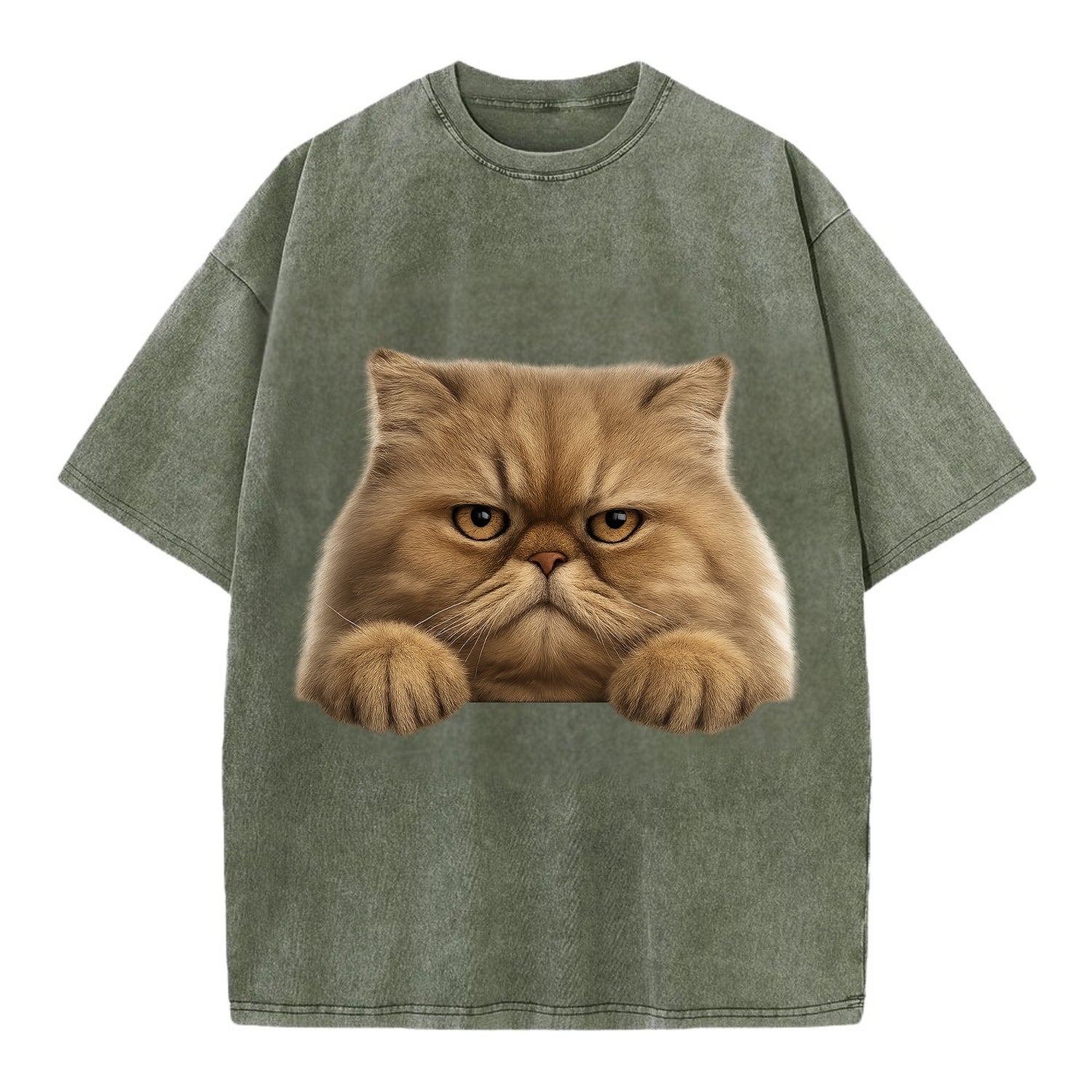 Persian Cat  - Vintage T-shirt - Army Green