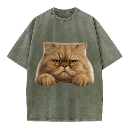 Persian Cat  - Vintage T-shirt - Army Green
