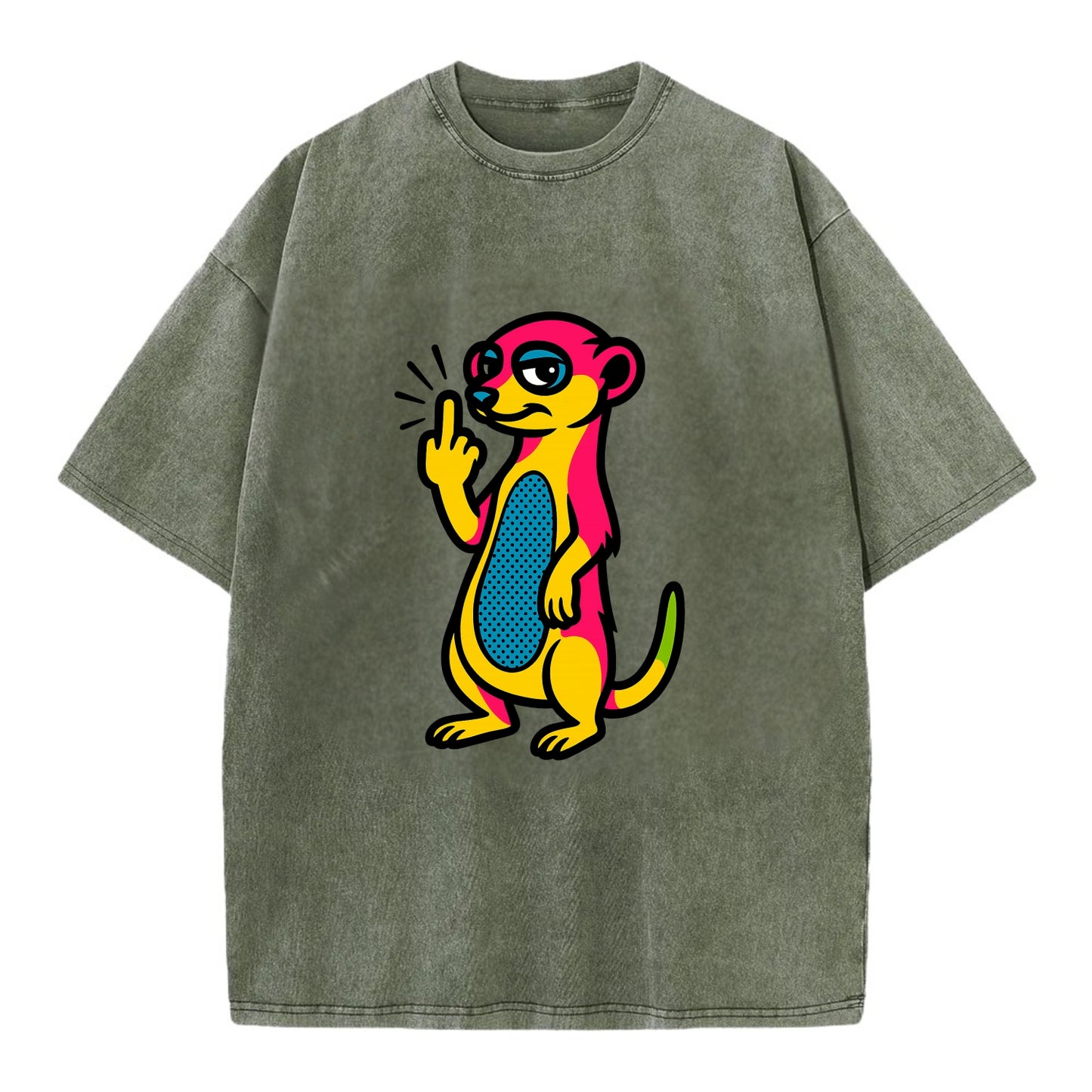 cute meerkat standing guard on hind legs, one front paw raised in sassy salute - Vintage T-shirt - Army Green