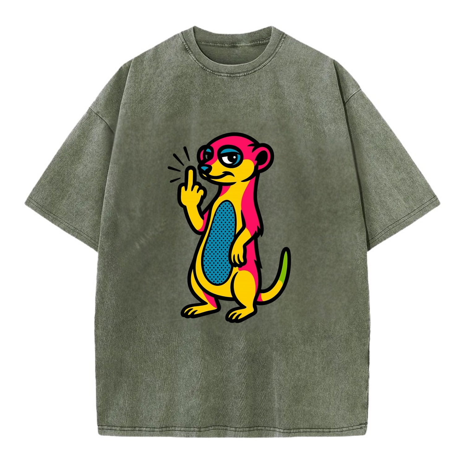 cute meerkat standing guard on hind legs, one front paw raised in sassy salute - Vintage T-shirt - Army Green