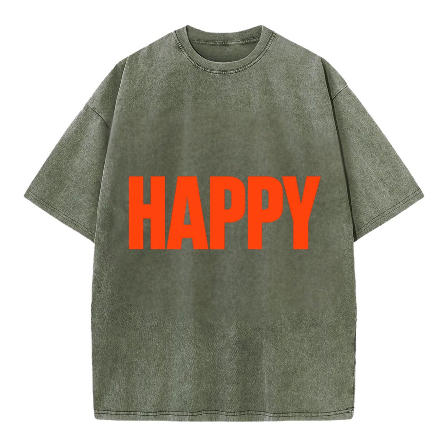 Bold typography design - "HAPPY" - joyful, content, pleased - Vintage T-shirt - Army Green