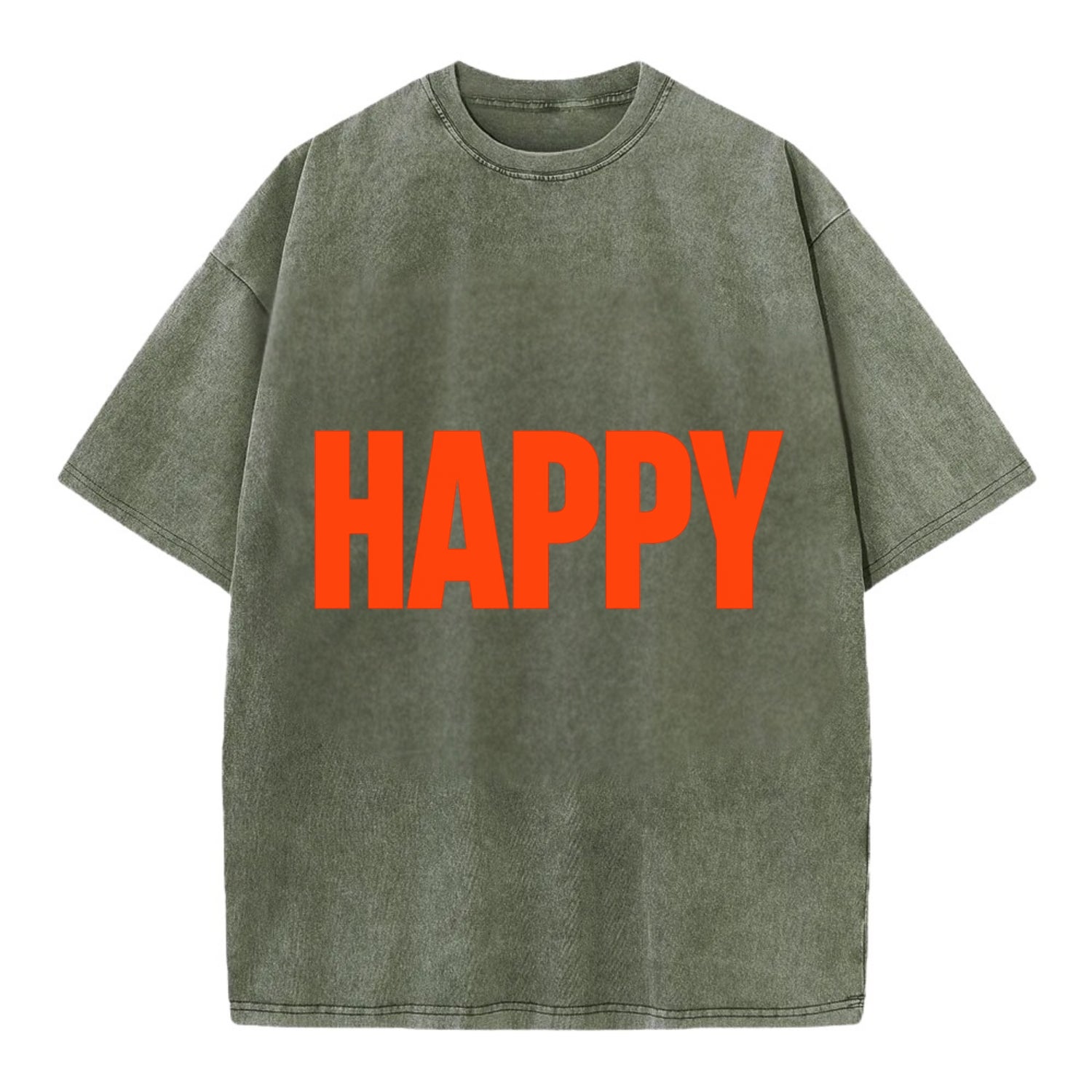 Bold typography design - "HAPPY" - joyful, content, pleased - Vintage T-shirt - Army Green