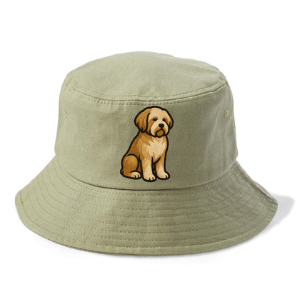 Tibetan Terrier - Gold and white embroidered sitting pose - Bucket Hat - Army Green